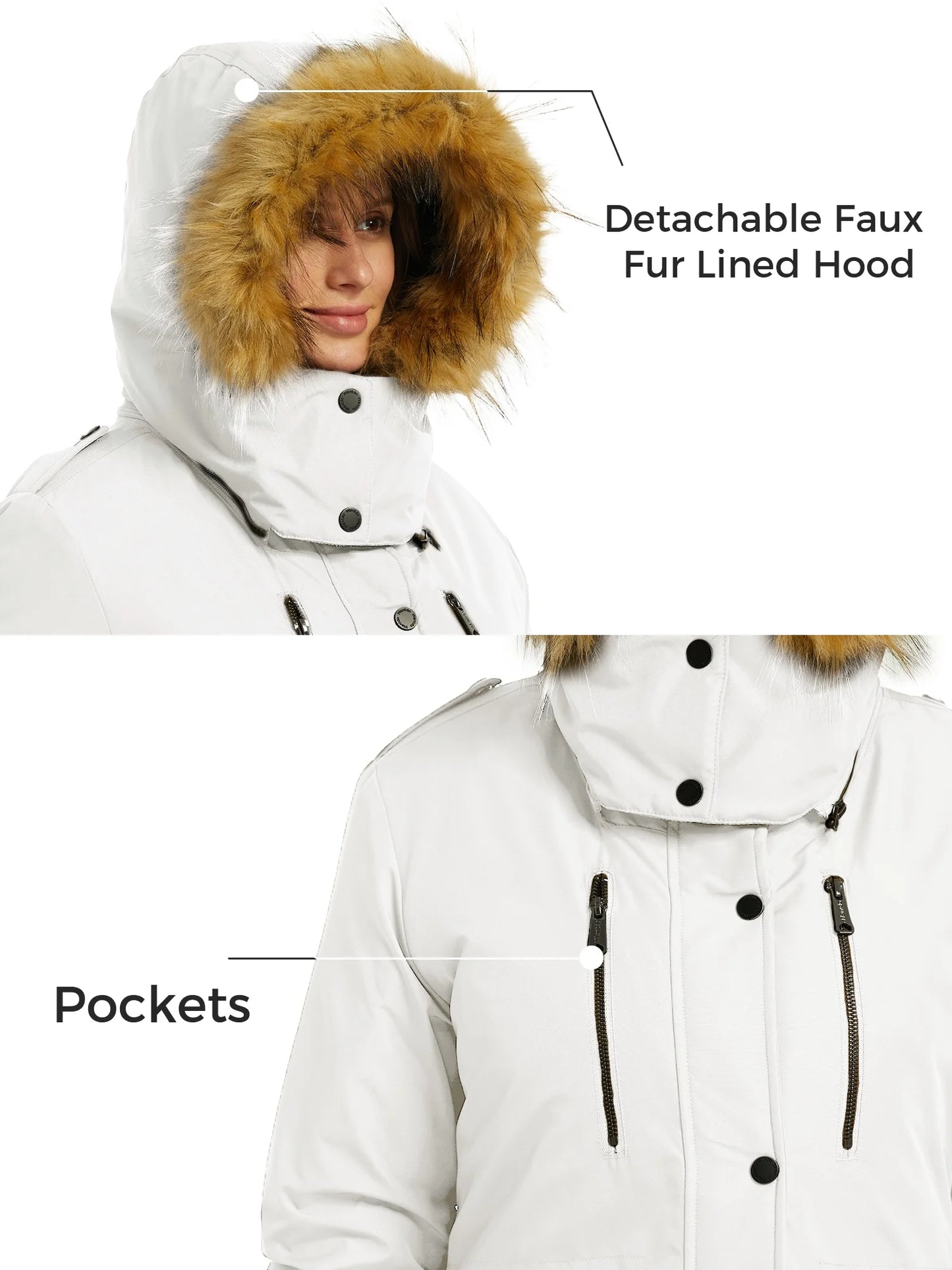 Women'S Winter Coat Thicken Winter Jacket with Detachable Hood Quilted Parka Coat Beige L