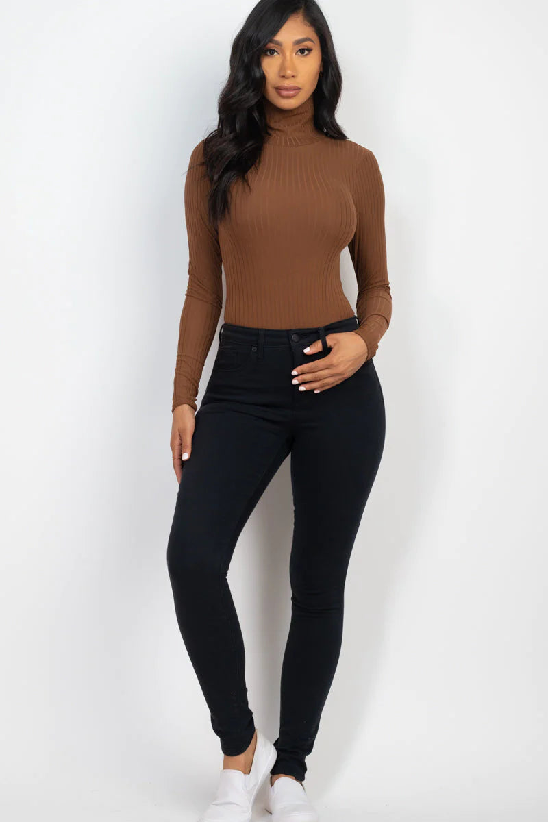 Ribbed Turtle Neck Long Sleeve Bodysuit (CAPELLA)