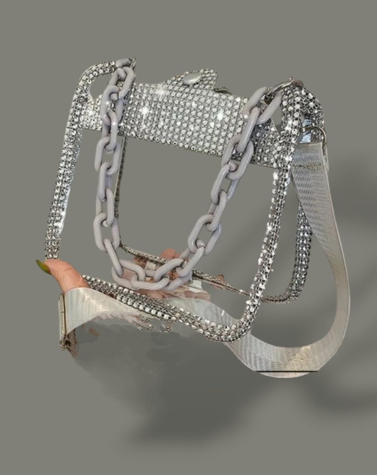 Clear Bling Square Shoulder Bag - Buckle closure