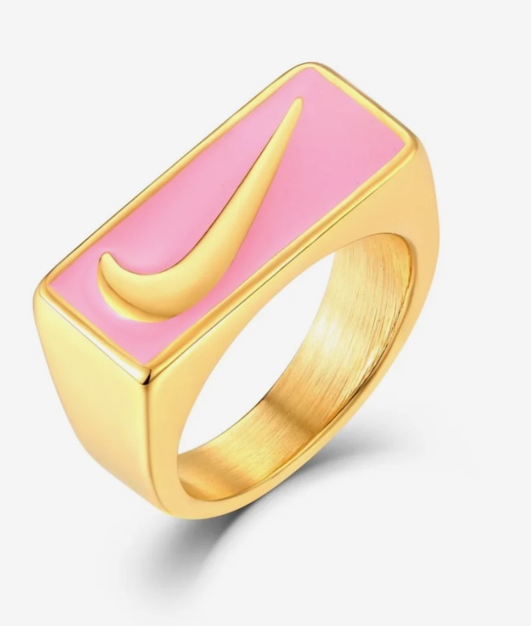 Pink Square Nike Stainless Steel Ring